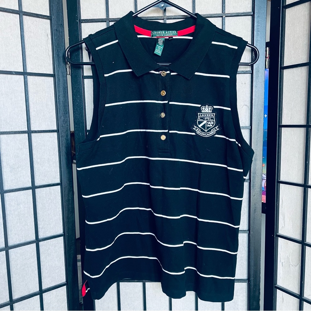 Ralph Lauren active sleeveless polo top black sz L